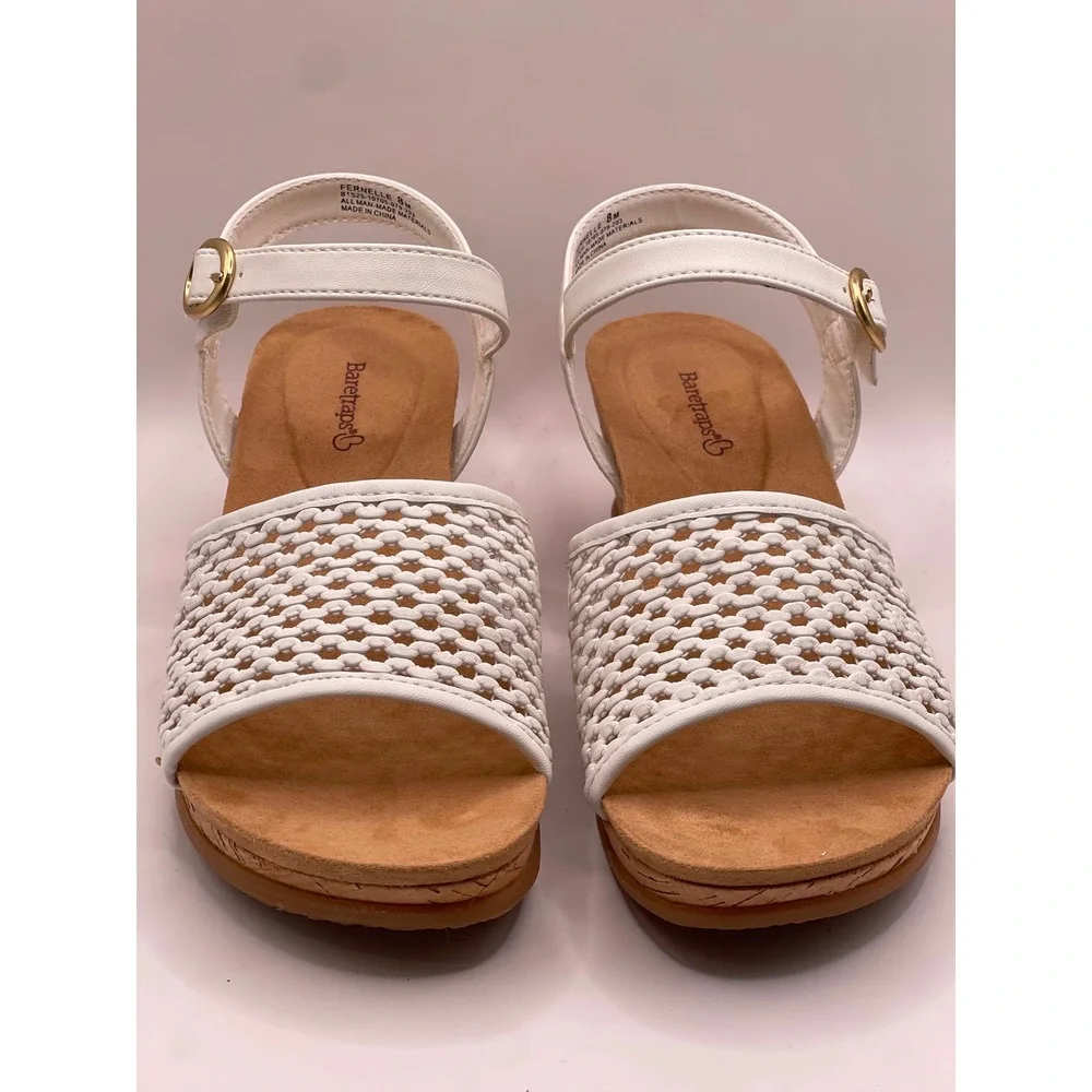 Baretraps Fernelle White Woven Wedge Sandals Women 8M Cork Heel